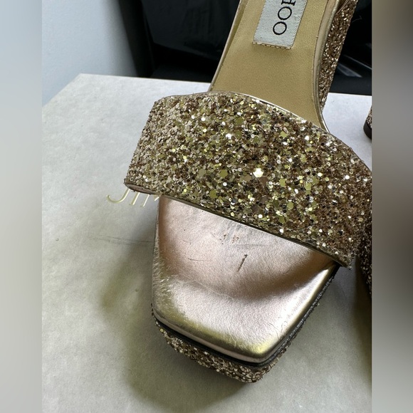 Jimmy Choo Maie Gold Glitter Platform Heels size 38 - Picture 6 of 14